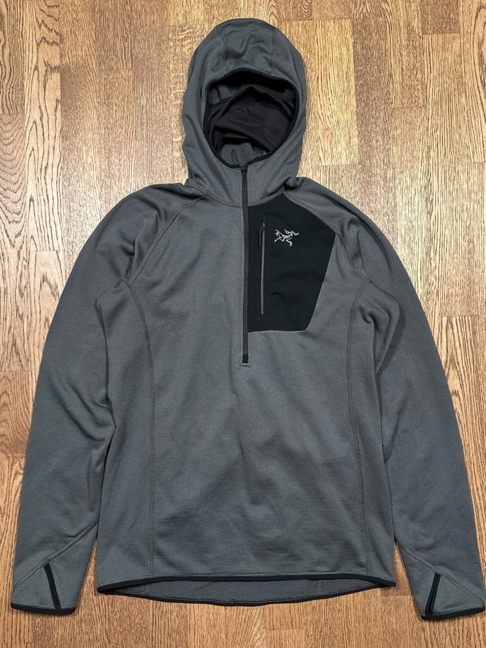 Arc'teryx Konseal Polartec 1/4 Zip Waffle Fleece Gray Hoody Hoodie Mens Medium